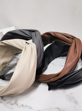 RUZHEN法式复古气质皮交叉百搭发带洗脸发卡发箍头箍宽边压发外出