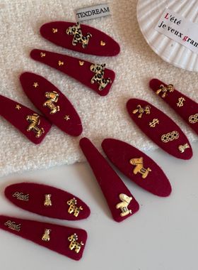 新年红色马年侧边发夹高级感精致头饰小饰品刘海发卡bb夹发饰