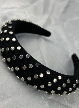 ruzhen欧美小众设计感大牌黑色加厚海绵发箍高颅顶铆钉头箍发饰