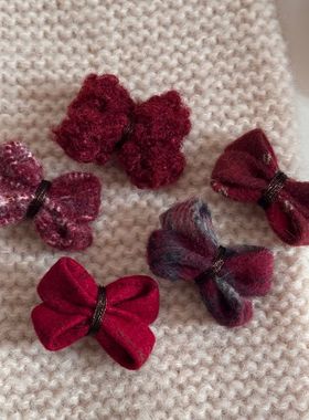 2026新年红色毛呢蝴蝶结发夹碎发鸭嘴夹秋冬夹子边夹小夹子发饰