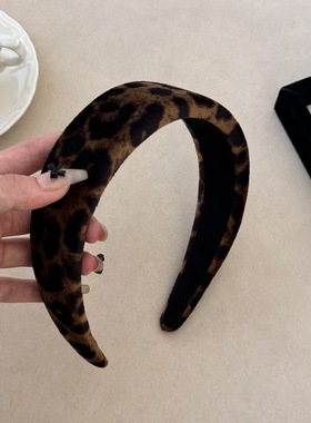 Ruzhen高级感豹纹绒布宽边发箍高颅顶头箍发卡小众个性