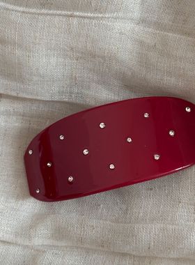 高品质红色满天星发夹一字夹半弧形半扎发弹簧夹女时尚高级感发卡