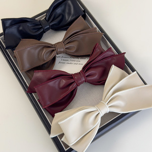 高品质皮质蝴蝶结后脑勺发夹气质优雅韩范半扎弹簧夹马尾