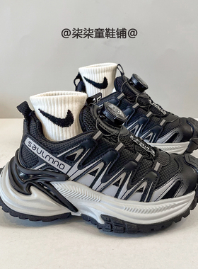 网红爆款儿童黑色运动鞋2025秋冬季女童户外休闲鞋男童防滑篮球鞋