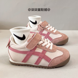 真皮粉色运动鞋女童2025秋冬季儿童软底阿甘鞋男童休闲板鞋跑步鞋