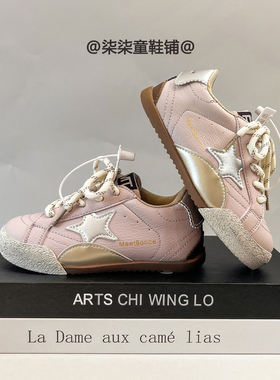 新款真皮粉色阿甘鞋女童2025秋季男童低帮板鞋休闲鞋儿童运动鞋潮