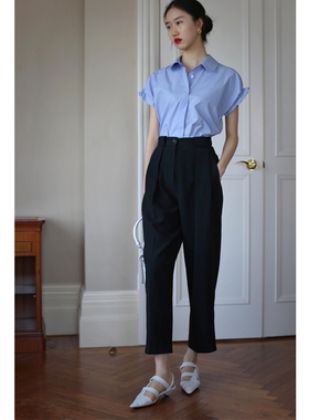 无有无印清凉透气醋酸九分裤黑色显瘦高腰百搭西装裤休闲裤22098