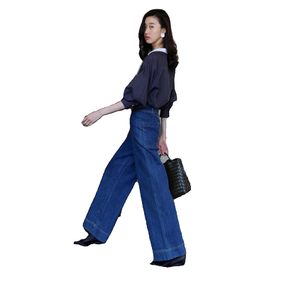 无有无印蓝色阔腿宽松直筒牛仔裤