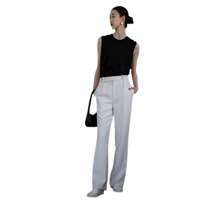 无有无印白色百搭显瘦显腿长直筒高腰微喇休闲裤裤子23061