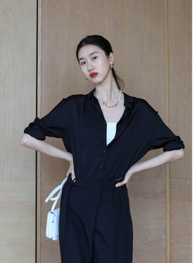 无有无印黑色显瘦大气时髦气质真丝桑蚕丝衬衫M23154