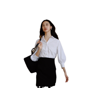 无有无印白色棉质长袖百搭泡泡袖衬衫衬衣M23034