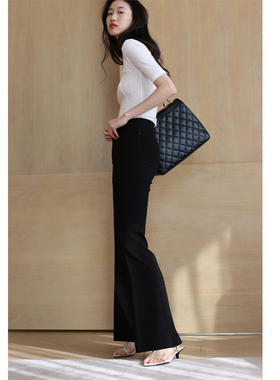 无有无印高腰黑色弹力紧身显瘦微喇百搭休闲裤微喇裤22042