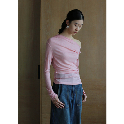 无有无印天丝套头斜领针织上衣