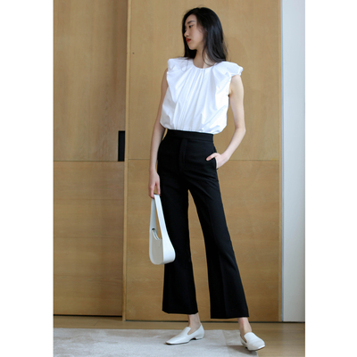 高腰通勤无有无印微喇九分裤