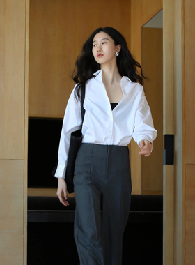 无有无印白色液氨抗皱处理棉质舒适极简百搭宽松衬衫24047