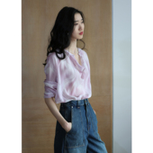 无有无印真丝桑蚕丝浪漫渲染印花荡领长袖 25001 宽松衬衫