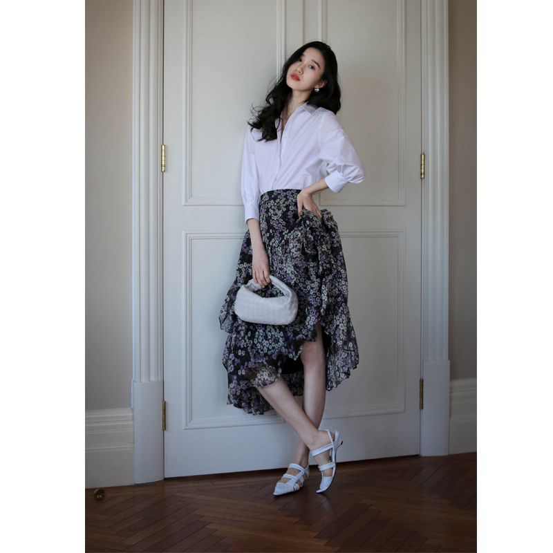 雪纺浪漫a字不规则高腰显瘦中长款