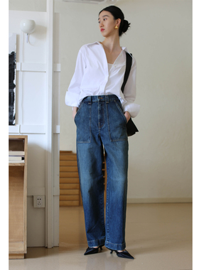 无有无印高腰显瘦休闲时髦锥形随性百搭牛仔裤24217