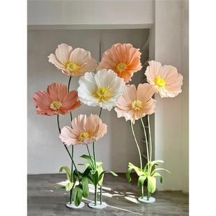 虞美人大纸艺花装 饰花艺活动布置巨型真纸花 饰花橱窗美陈商场装