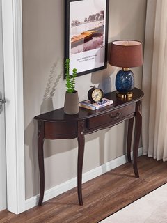 玄关桌子靠墙半圆实木欧式隔断过道装饰玄关柜美式现代简约玄关台