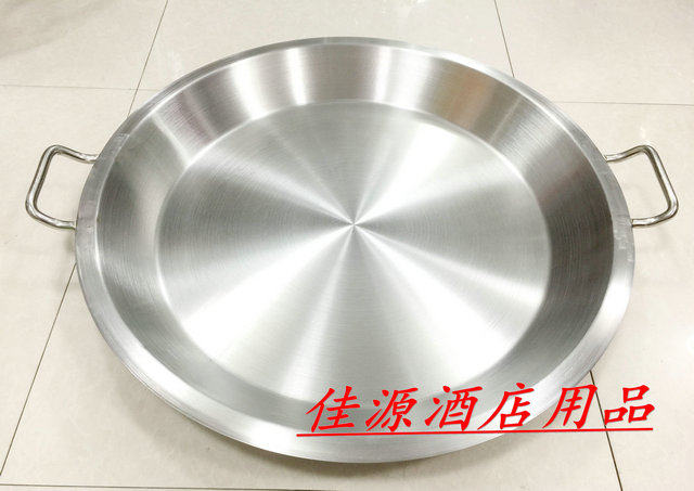 60cm大号平底煎锅商用双耳生煎锅加厚不锈钢复合底煎锅熟食展示盘
