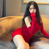 DaLian 套 包臀短裙配袖 氛围感 纯欲女人味红色连衣裙性感甜辣修身