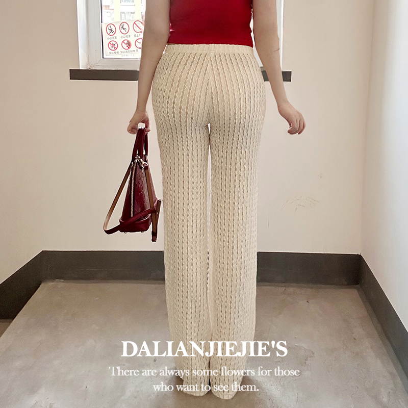LianJie's 进阶版*轻熟风心机透感针织休闲裤秋季显瘦直筒阔腿裤