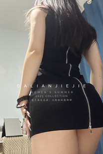 性感修身 双头拉链夏日显身材无袖 包臀连衣裙短 上下可拉开 杨柳婵