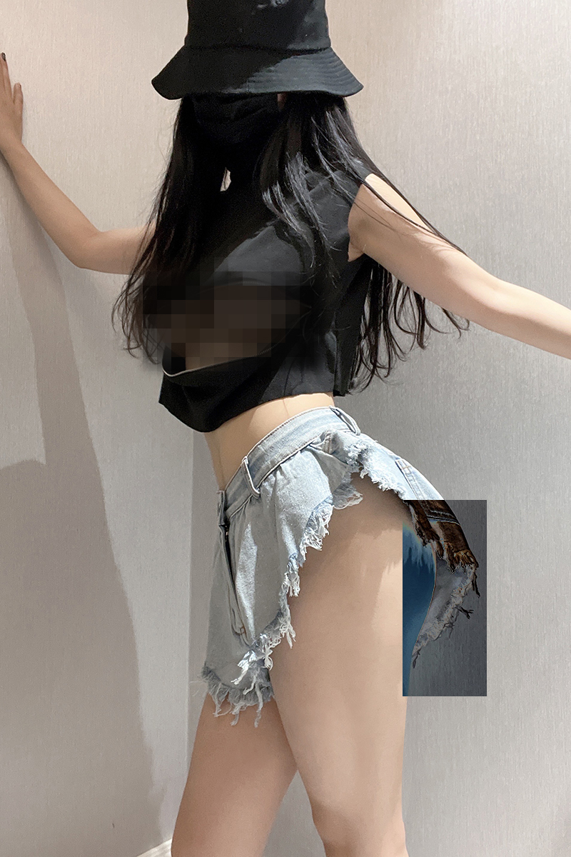 杨柳婵#侧面容易走光纯欲风超低裆小心机牛仔裤女春夏性感超短裤