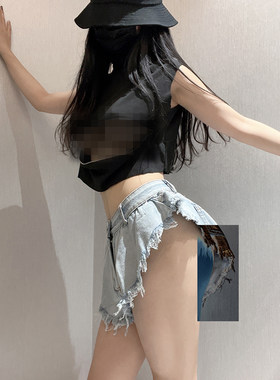 杨柳婵#侧面容易走光 纯欲风超低裆小心机牛仔裤女春夏性感超短裤