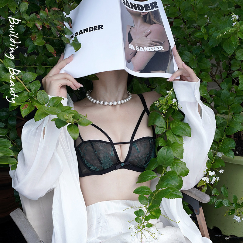 立美力法式大胸显小内衣女聚拢薄款性感蕾丝超薄文胸防下垂无痕