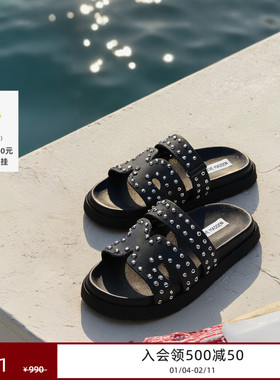 厚底Steve Madden思美登MISSILE铆钉勃肯外穿二舅拖鞋女鞋