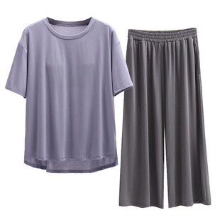 女薄款夏季带胸垫一体式防凸点可外穿短袖七分裤凉感家居服套装