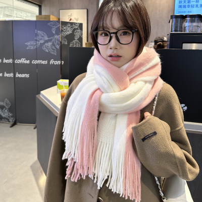 围巾女生冬季新款加厚高级感韩版仿羊绒保暖拼色围脖百搭学生情侣