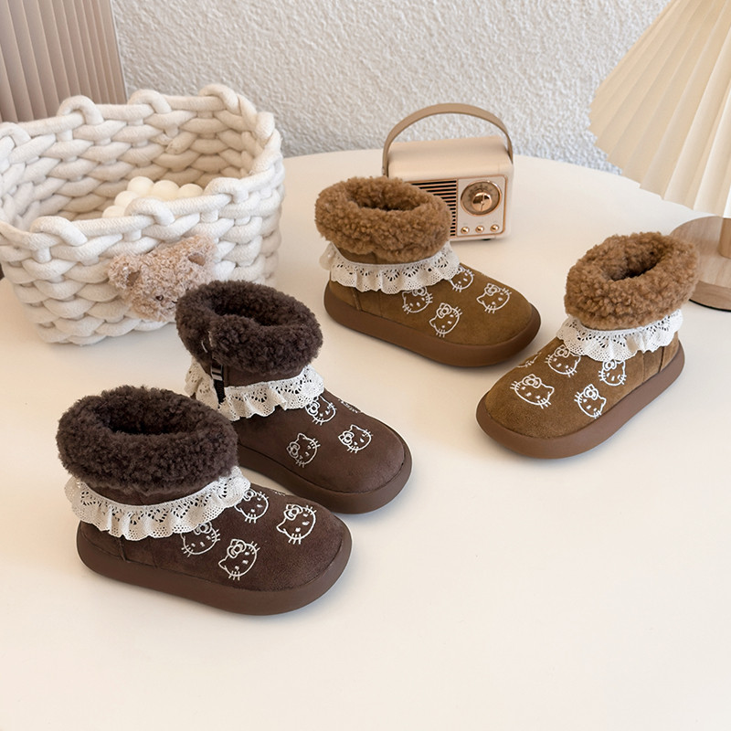 花边女童雪地靴加绒2025冬季新款儿童保暖棉鞋勃肯毛毛短靴二棉,童鞋/婴儿鞋/亲子鞋,棉靴,淘宝优惠券,粉丝福利购,淘宝优惠卷