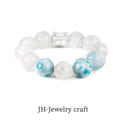 Jonny.“夏沫晶蓝”高端雪花幽灵海纹石经典百搭手链