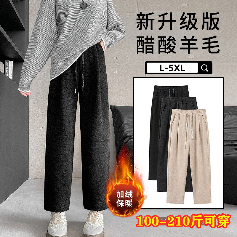 2025秋冬加大码休闲裤女胖mm宽松羊绒加绒保暖窄版阔腿裤子 200斤