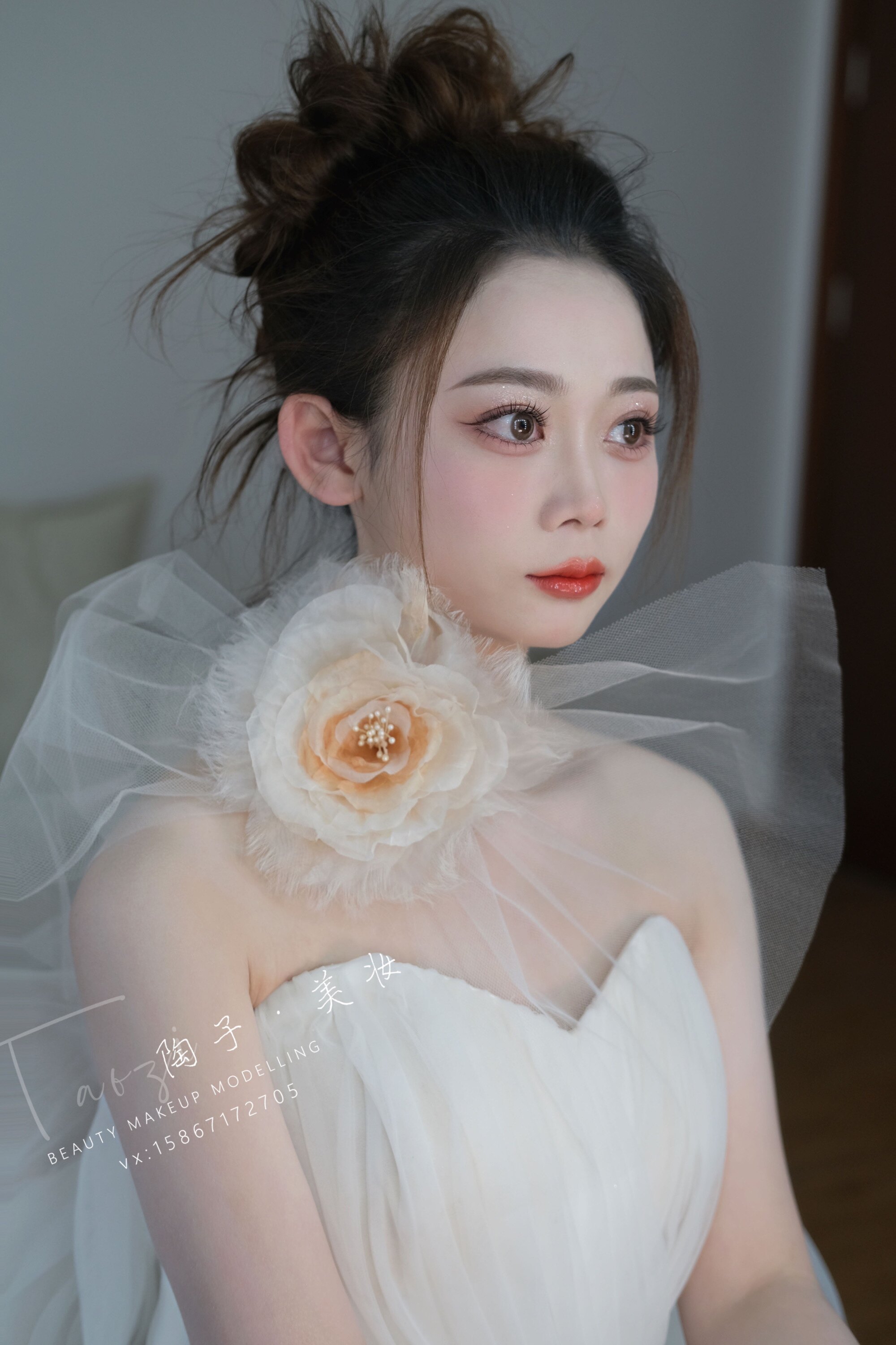 帝凡饰品原创手工飘纱颈花真丝染色烫花头饰新娘结婚影楼拍照配饰