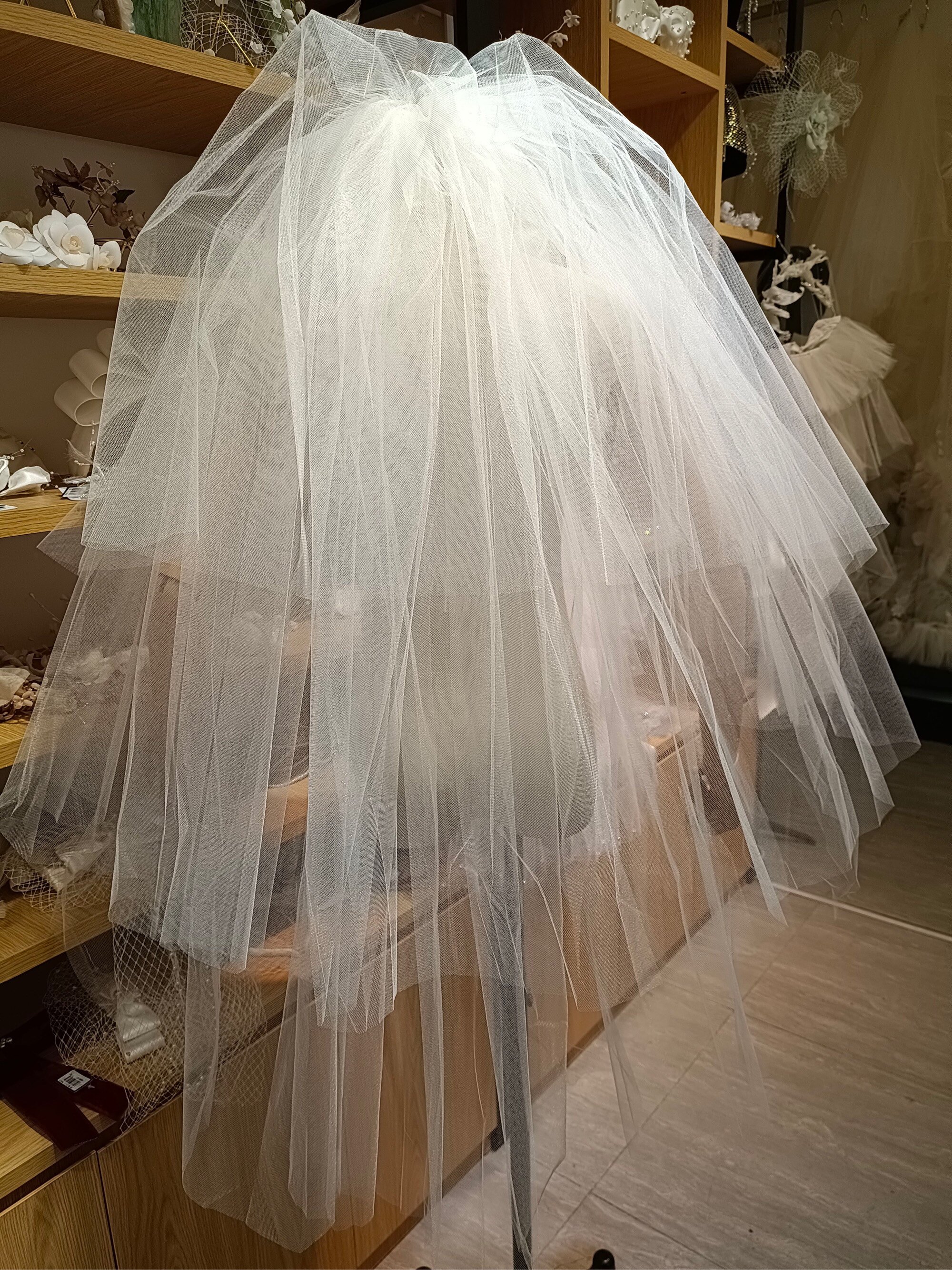 帝凡饰品韩国纱三层素纱短款新娘头纱跟妆拍样婚纱配饰礼服馆头纱