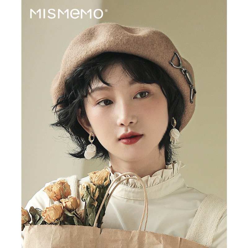 Mismemo绵羊毛云朵帽秋冬贝雷帽