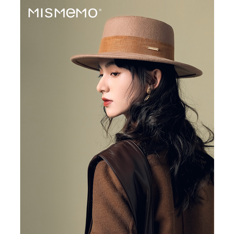 MISMEMO羊毛呢礼帽女2024秋冬新款英伦复古百搭高级感法式宽檐帽