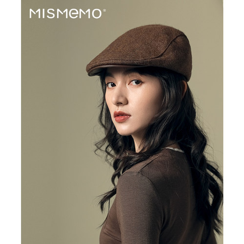 MISMEMO羊毛呢前进帽女早春秋季英伦复古老钱风鸭舌帽咖色贝雷帽