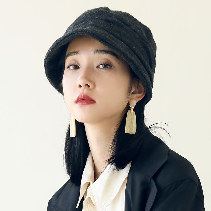 秋冬季文艺复古羊毛呢小沿帽子