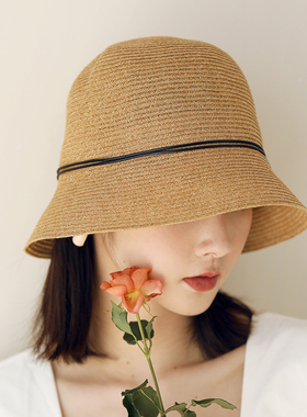 草帽女水桶帽夏季休闲百搭可折叠遮脸帽日系太阳帽小沿遮阳渔夫帽