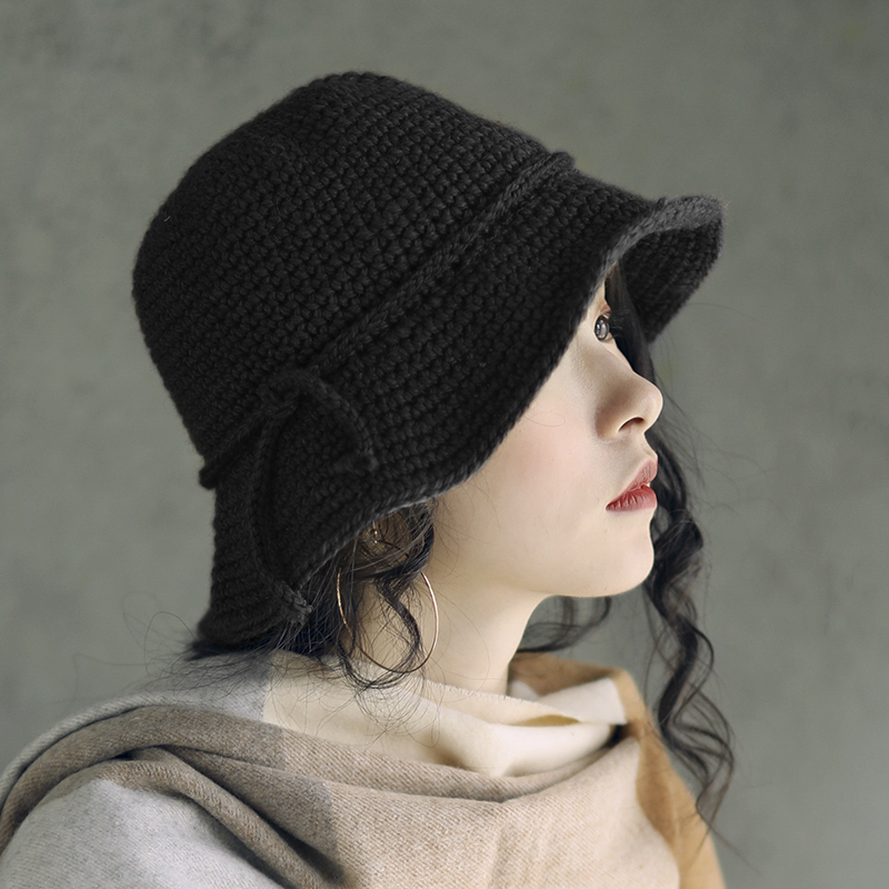 粗毛线渔夫帽女秋冬季羊毛小檐钩针盆帽韩版日系软妹网红毛线帽子