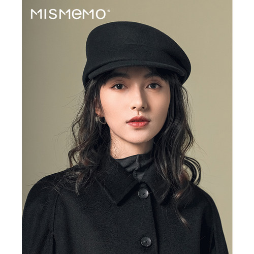 MISMEMO羊毛呢鸭舌帽女秋冬复古百搭骑士帽日系马术帽fever报童帽