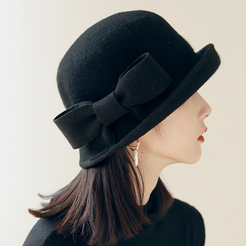 MISMEMO复古卷边渔夫帽女秋冬休闲百搭优雅蝴蝶结羊毛针织盆帽,服饰配件/皮带/帽子/围巾,帽子,淘宝优惠券,粉丝福利购,淘宝优惠卷