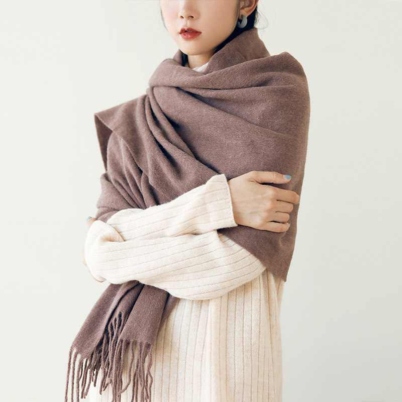 羊绒围巾女秋冬新款纯色长款韩版流苏两用披肩大围脖保暖男女同款