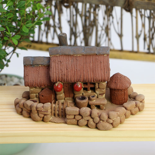 纯手工 陶艺院子 泥塑老房子 鱼缸造景 盆景造景 捏制老院子老房