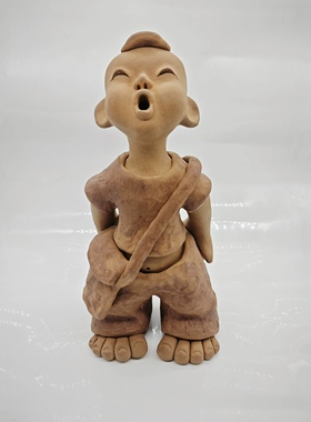 手工陶艺人物创意泥人陶土娃娃人物陶瓷娃陶人泥塑 大书包泥塑